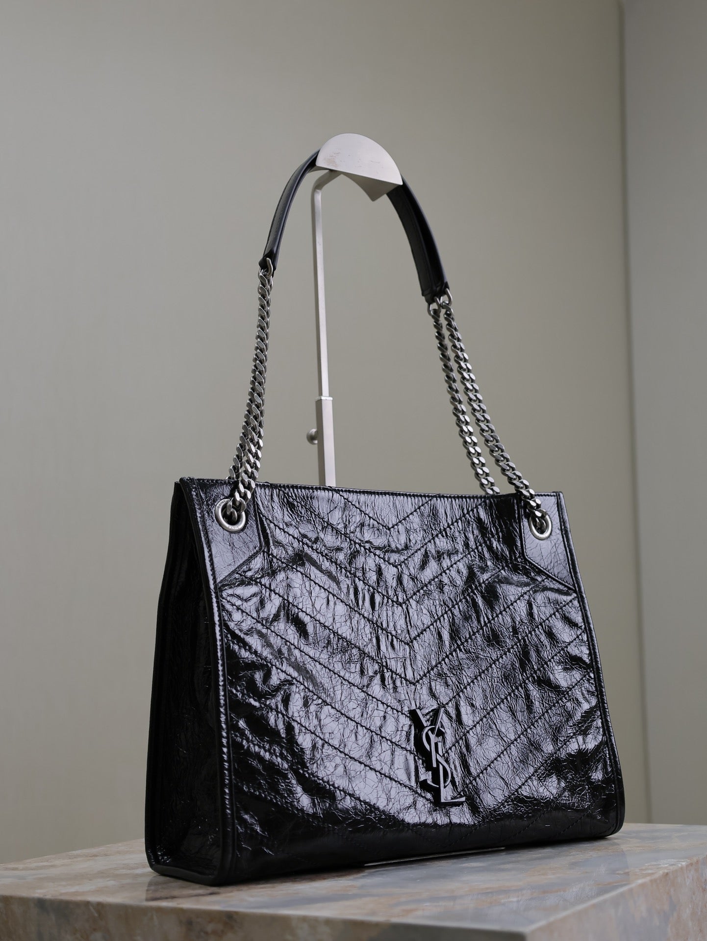 NIKI SHOPPING BAG 33 IN BLACK CRUMPLED CALFSKIN SILVER HARDWARE mysite