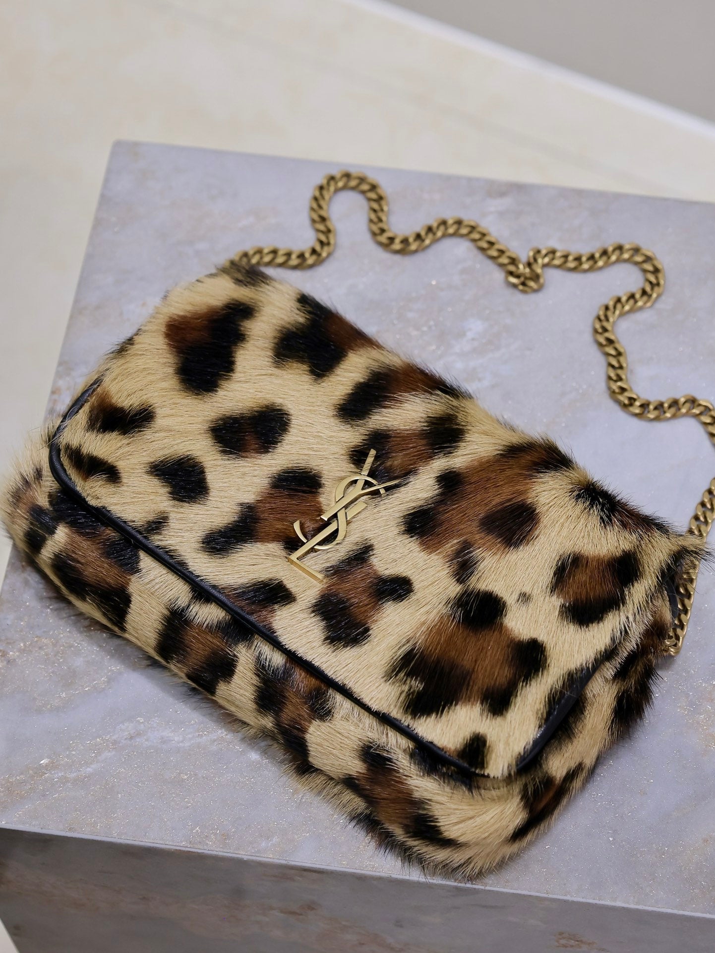 KATE SMALL BAG 20 IN LEOPARD PRINT FUR COPPER CHAIN mysite