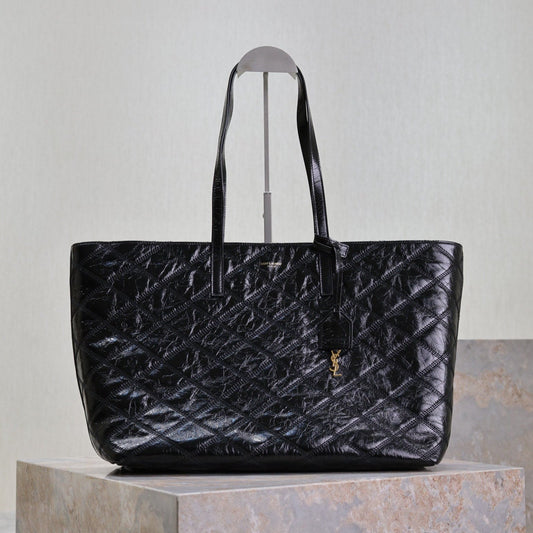 SHOPPING TOTE BAG 38 IN BLACK CRUMPLED CALFSKIN mysite