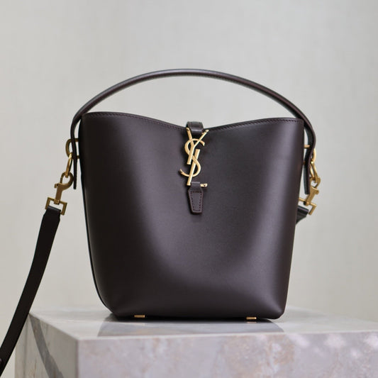 LE 37 SMALL BUCKET BAG 20 IN BRUNETTE BROWN CALFSKIN GOLD HARDWARE mysite