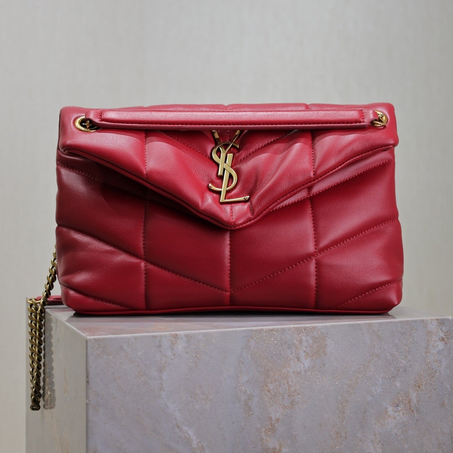 PUFFER SMALL 29 IN RED LAMBSKIN GOLD HARDWARE mysite