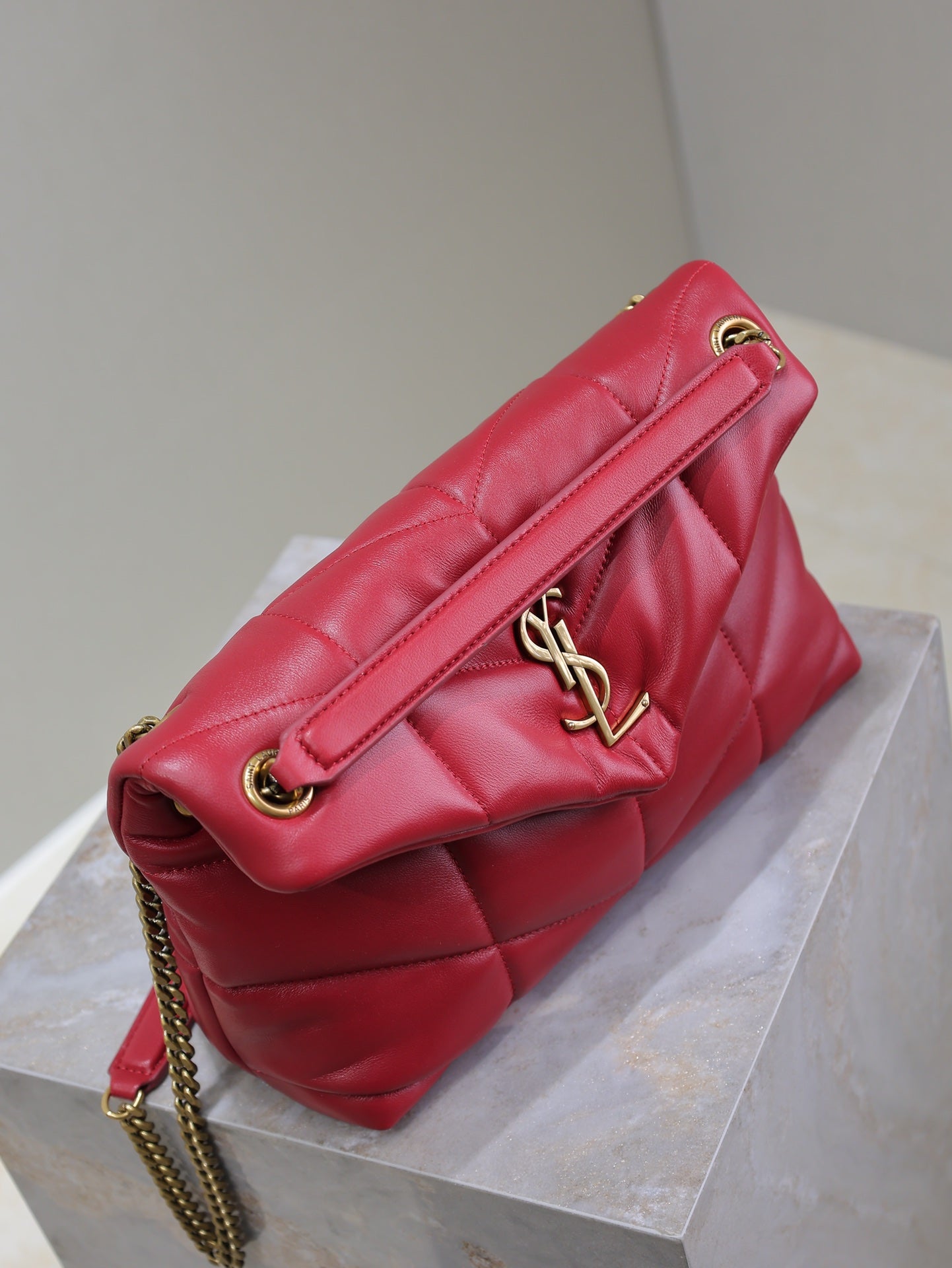 PUFFER SMALL 29 IN RED LAMBSKIN GOLD HARDWARE mysite