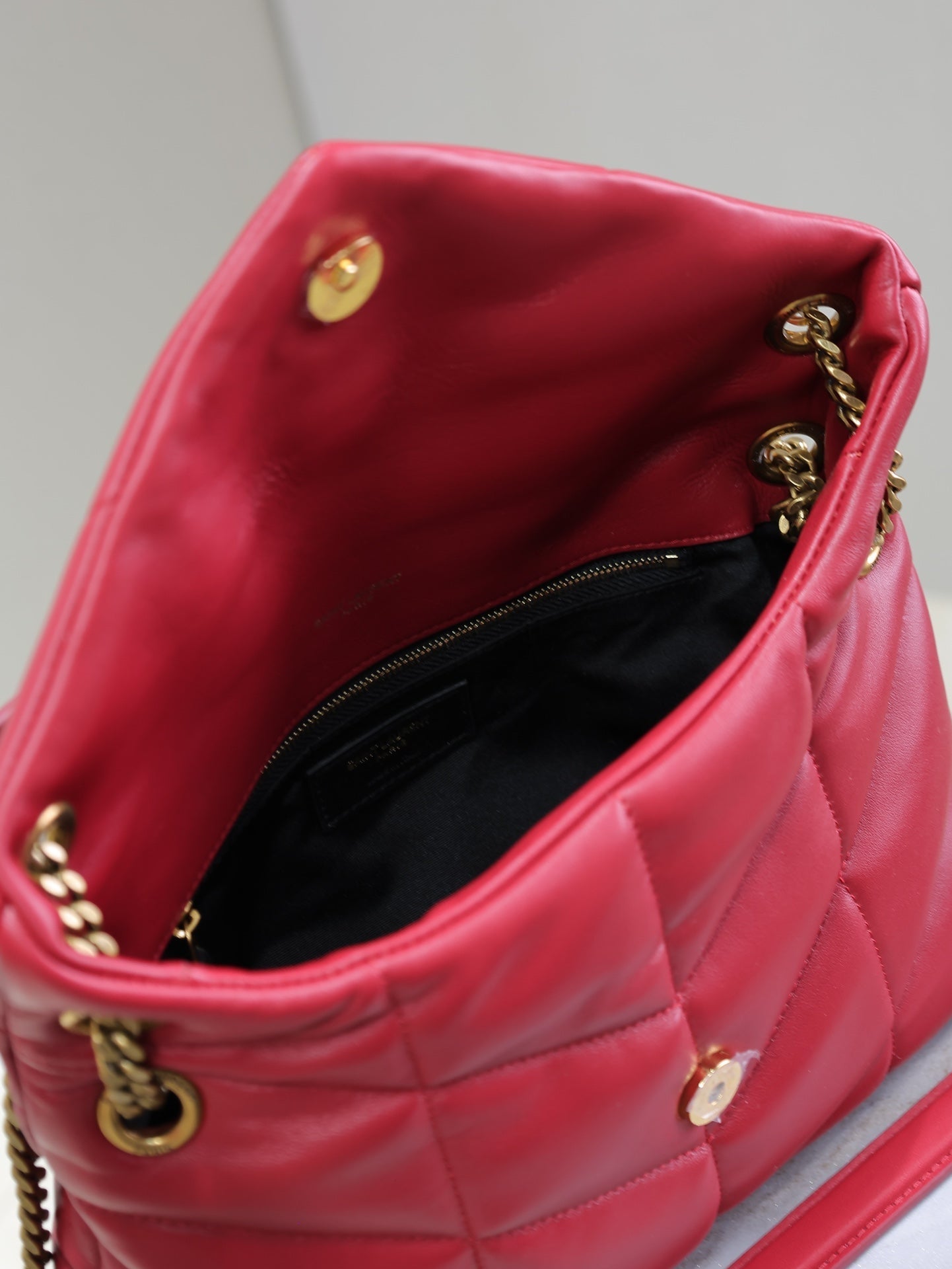 PUFFER SMALL 29 IN RED LAMBSKIN GOLD HARDWARE mysite