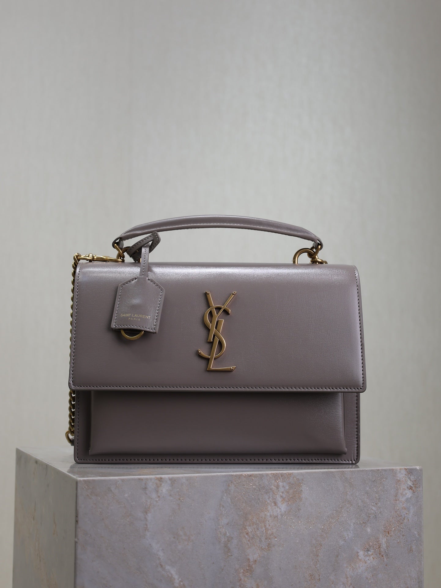 YSL Sunset Handbags 25cm Grey Cowhide mysite