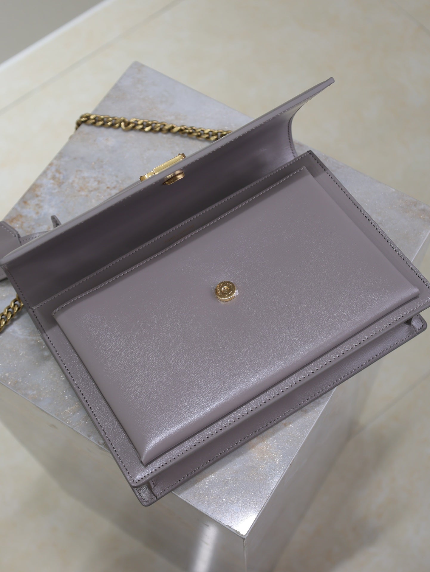 YSL Sunset Handbags 25cm Grey Cowhide mysite