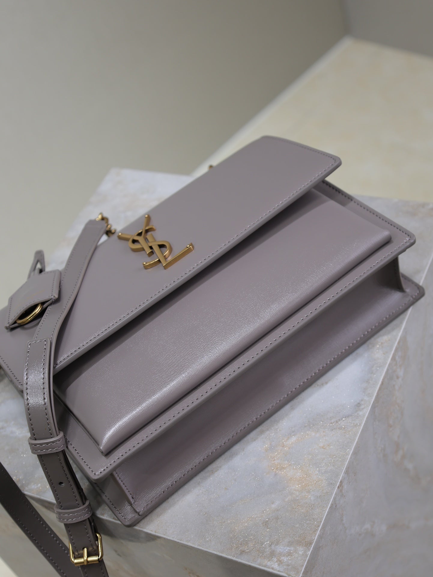 YSL Sunset Handbags 25cm Grey Cowhide mysite