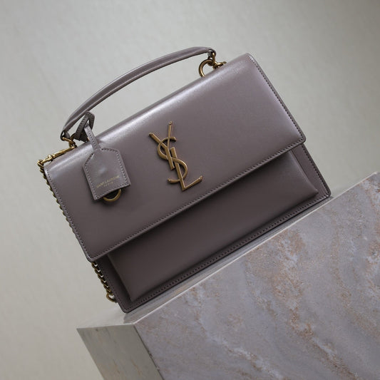 YSL Sunset Handbags 25cm Grey Cowhide mysite
