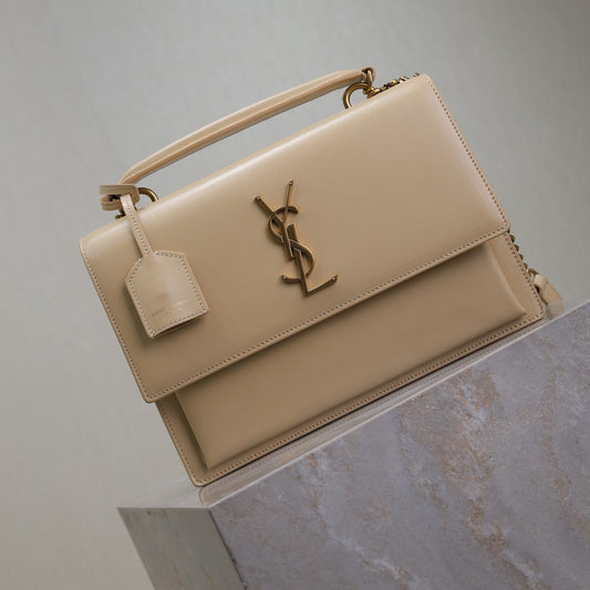 YSL Sunset Handbags 25cm Beige Cowhide mysite