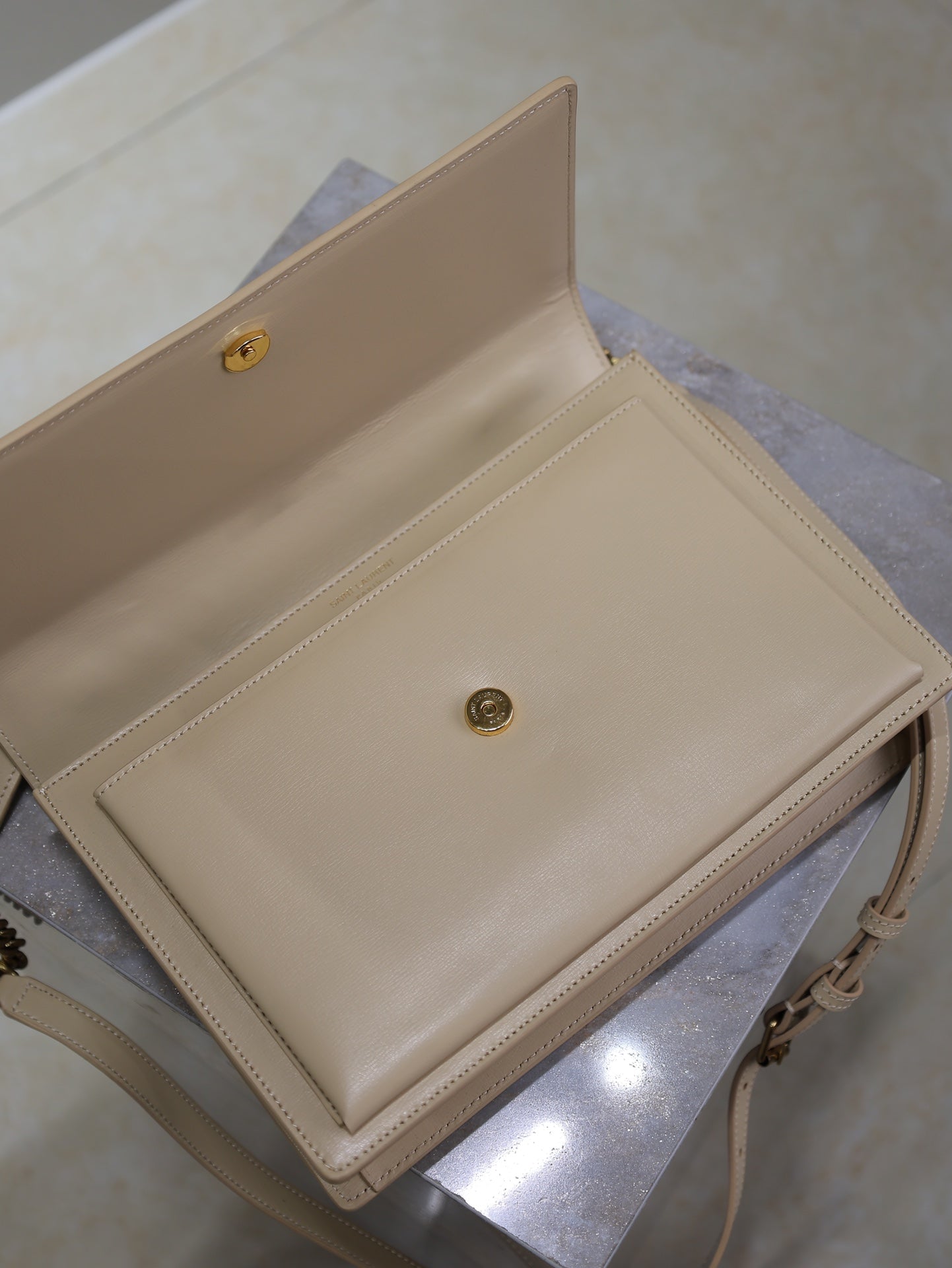 YSL Sunset Handbags 25cm Beige Cowhide mysite