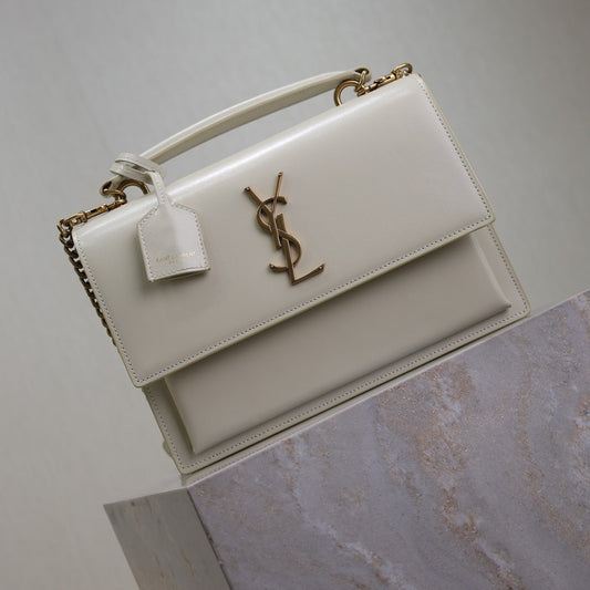 YSL Sunset Handbags 25cm White Cowhide mysite