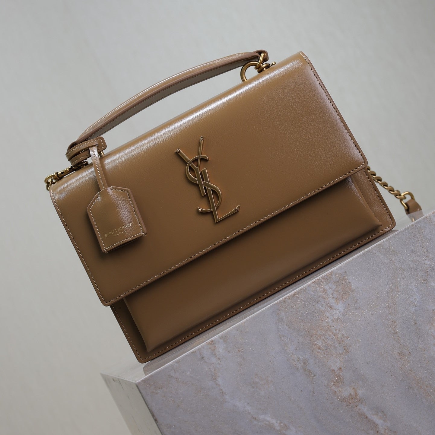 YSL Sunset Handbags 25cm Brown Cowhide mysite