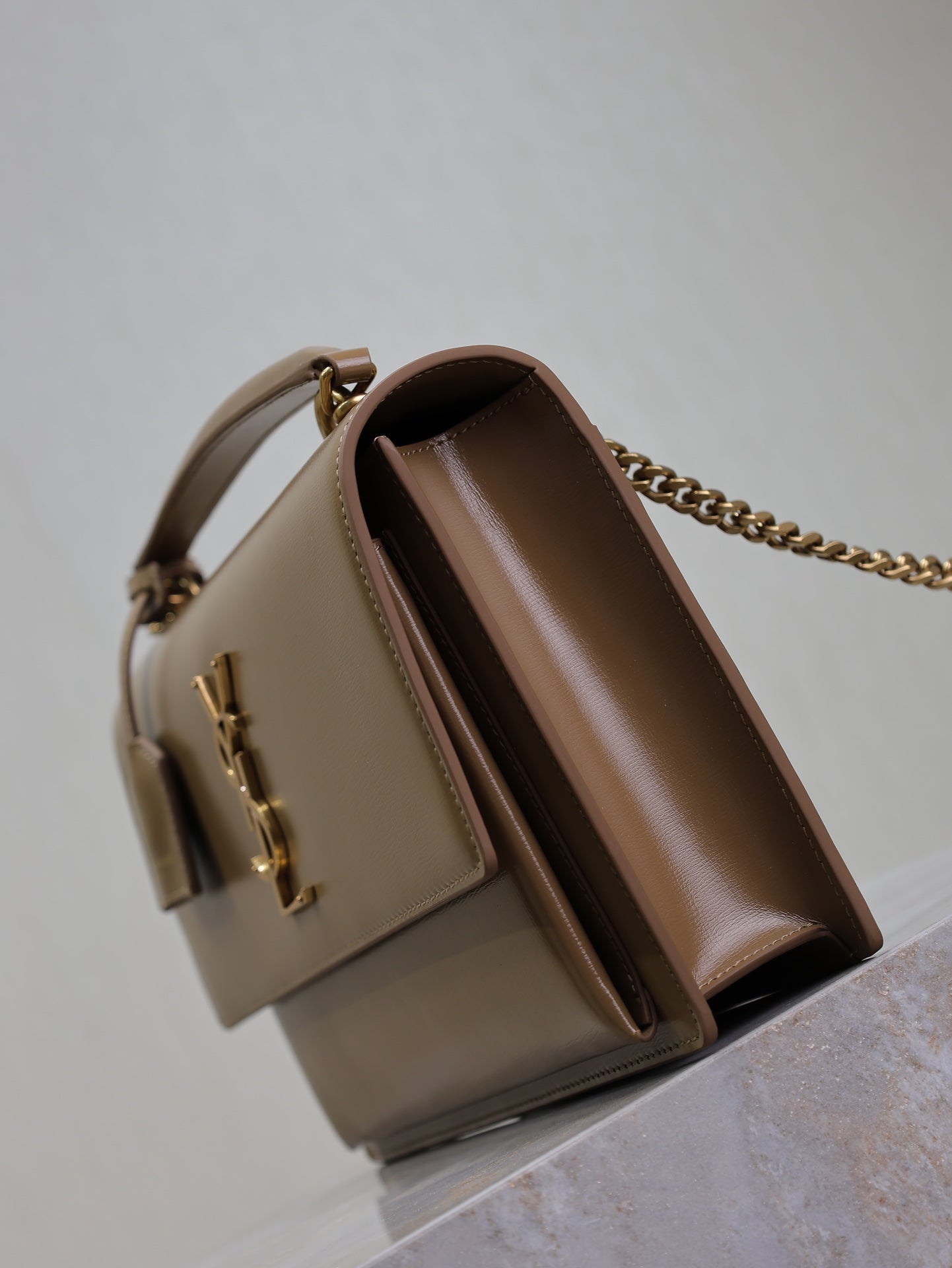 YSL Sunset Handbags 25cm Brown Cowhide mysite