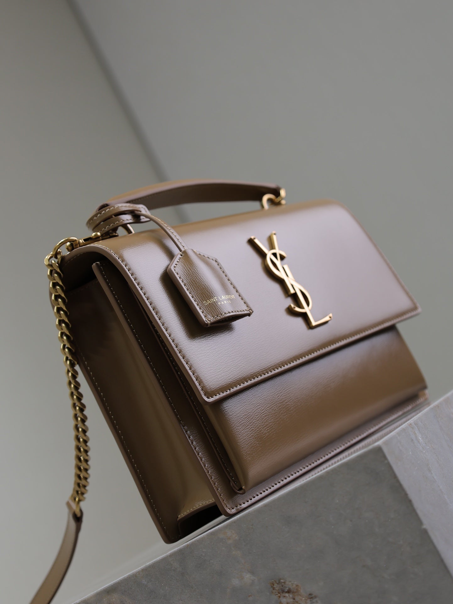 YSL Sunset Handbags 25cm Brown Cowhide mysite