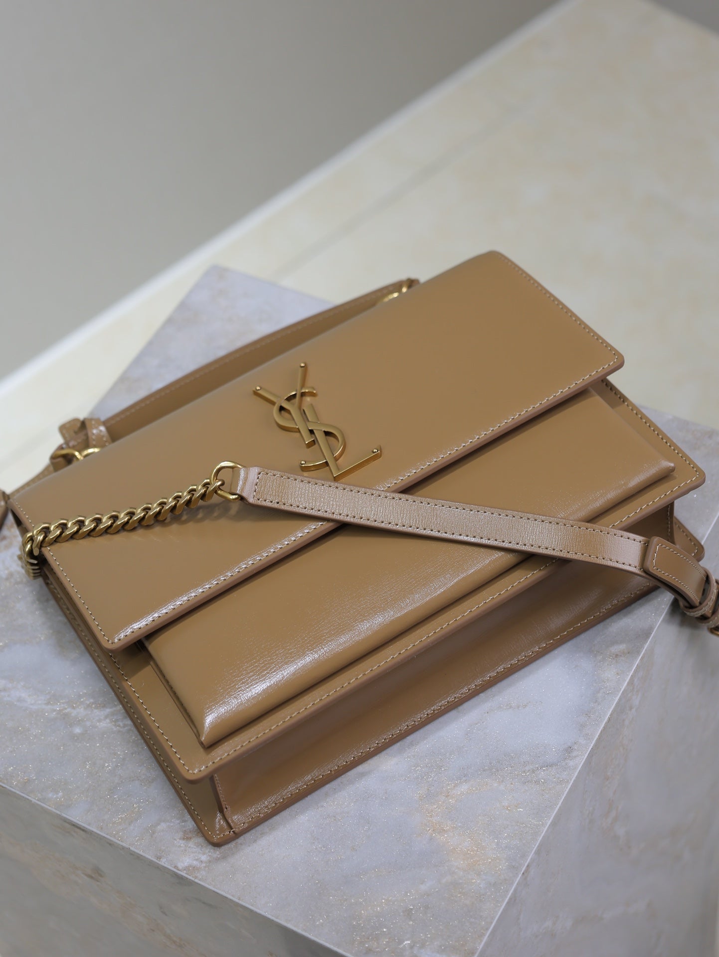 YSL Sunset Handbags 25cm Brown Cowhide mysite