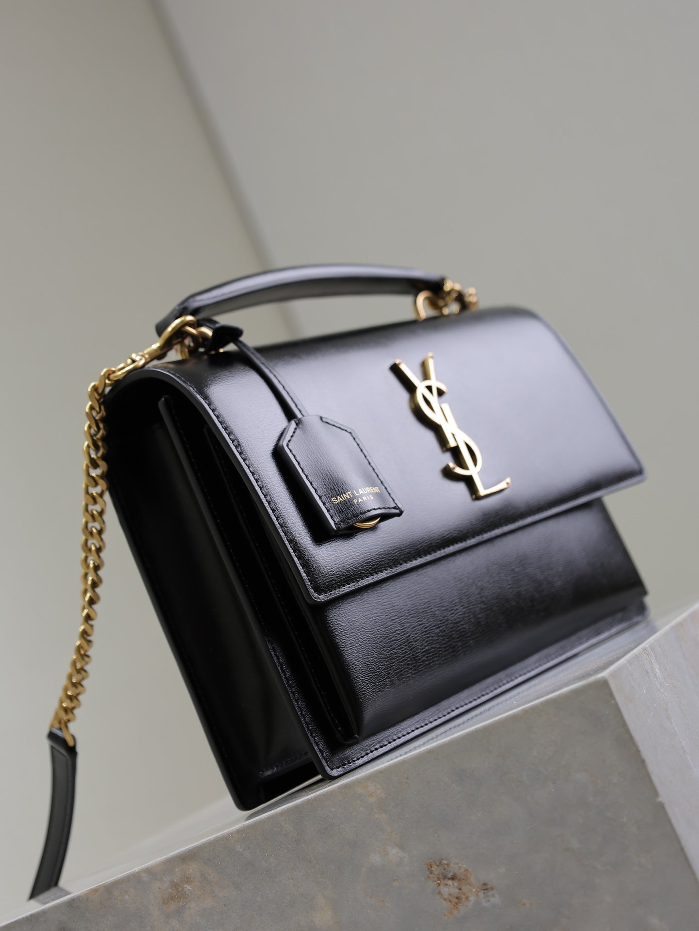 YSL Sunset Handbags 25cm Black Cowhide mysite