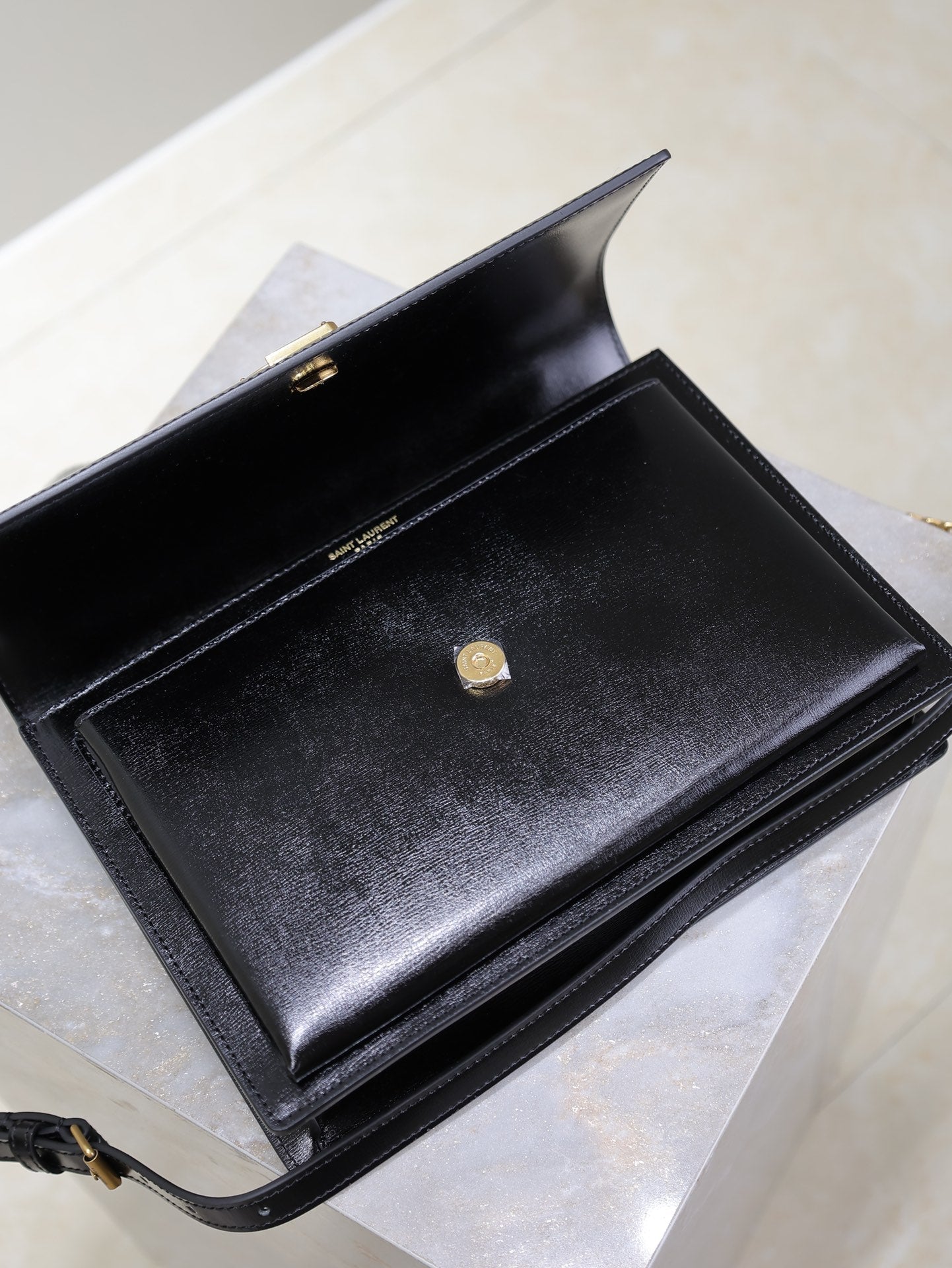 YSL Sunset Handbags 25cm Black Cowhide mysite