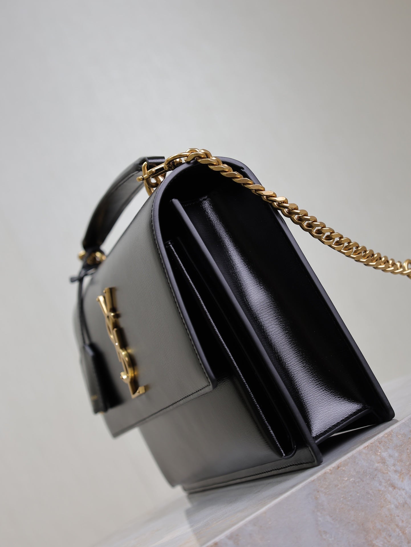 YSL Sunset Handbags 25cm Black Cowhide mysite