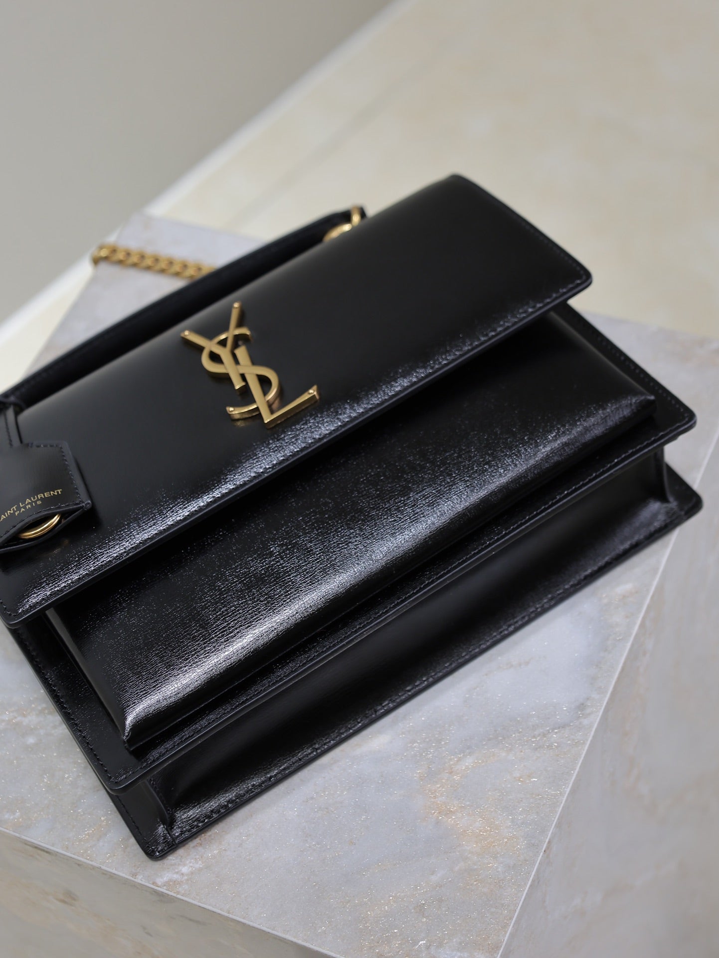 YSL Sunset Handbags 25cm Black Cowhide mysite