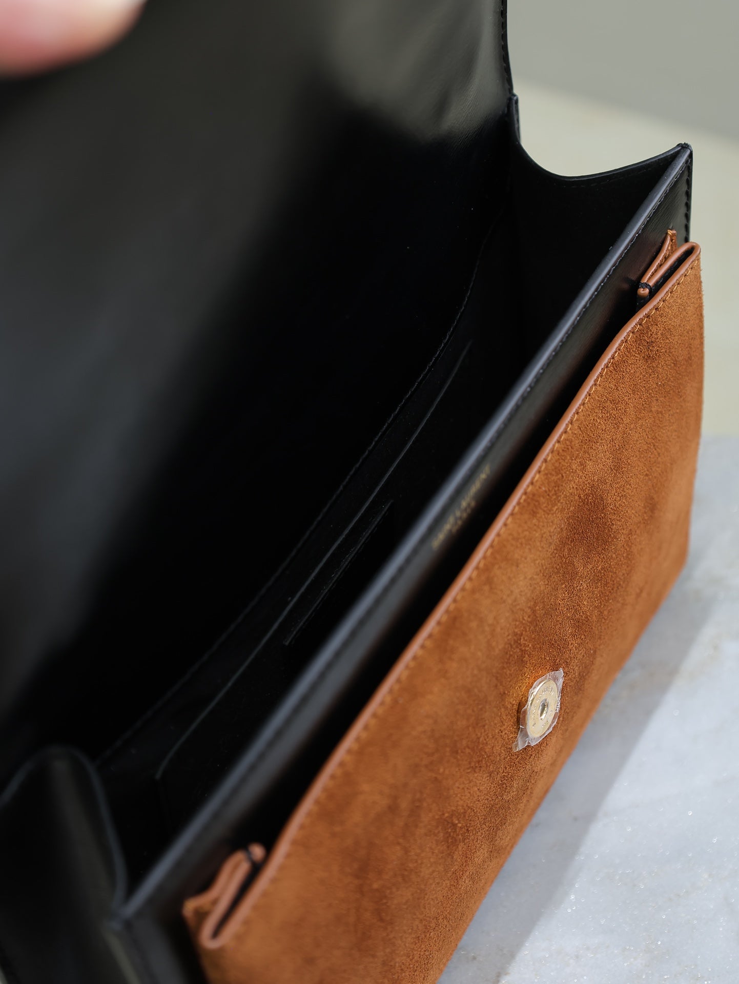 YSL Sunset Handbags 25cm Black Brown Cowhide Suede mysite