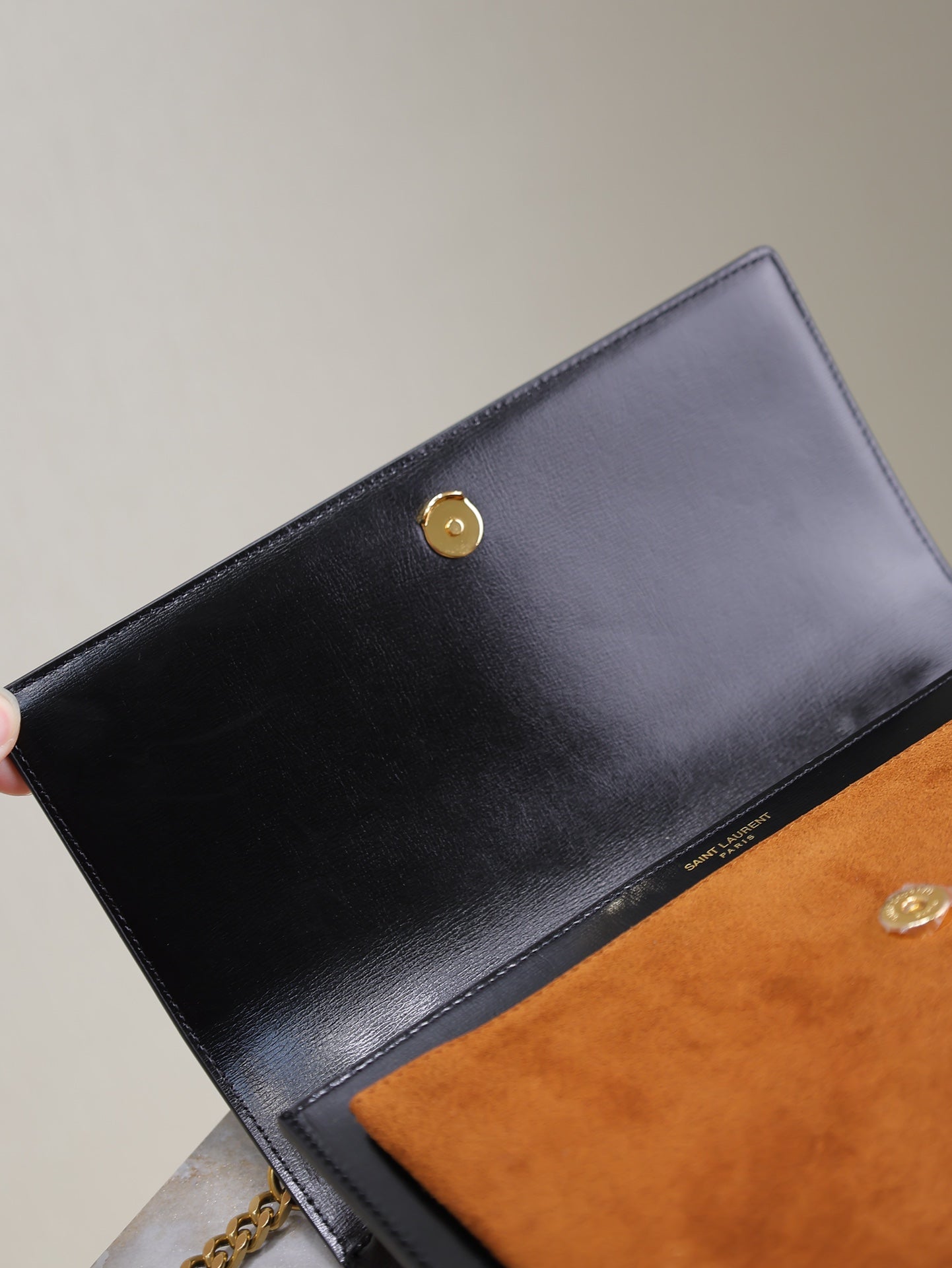 YSL Sunset Handbags 25cm Black Brown Cowhide Suede mysite