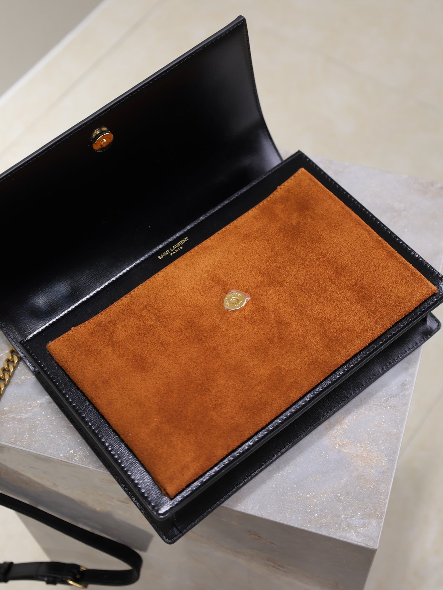 YSL Sunset Handbags 25cm Black Brown Cowhide Suede mysite