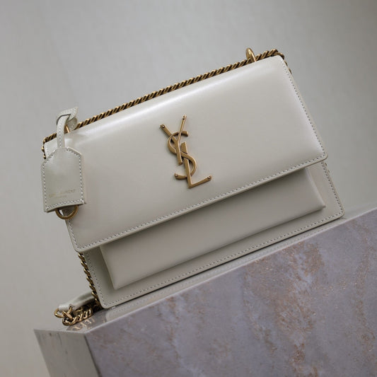 YSL Medium Sunset Shoulder Bag 22cm White Cowhide mysite