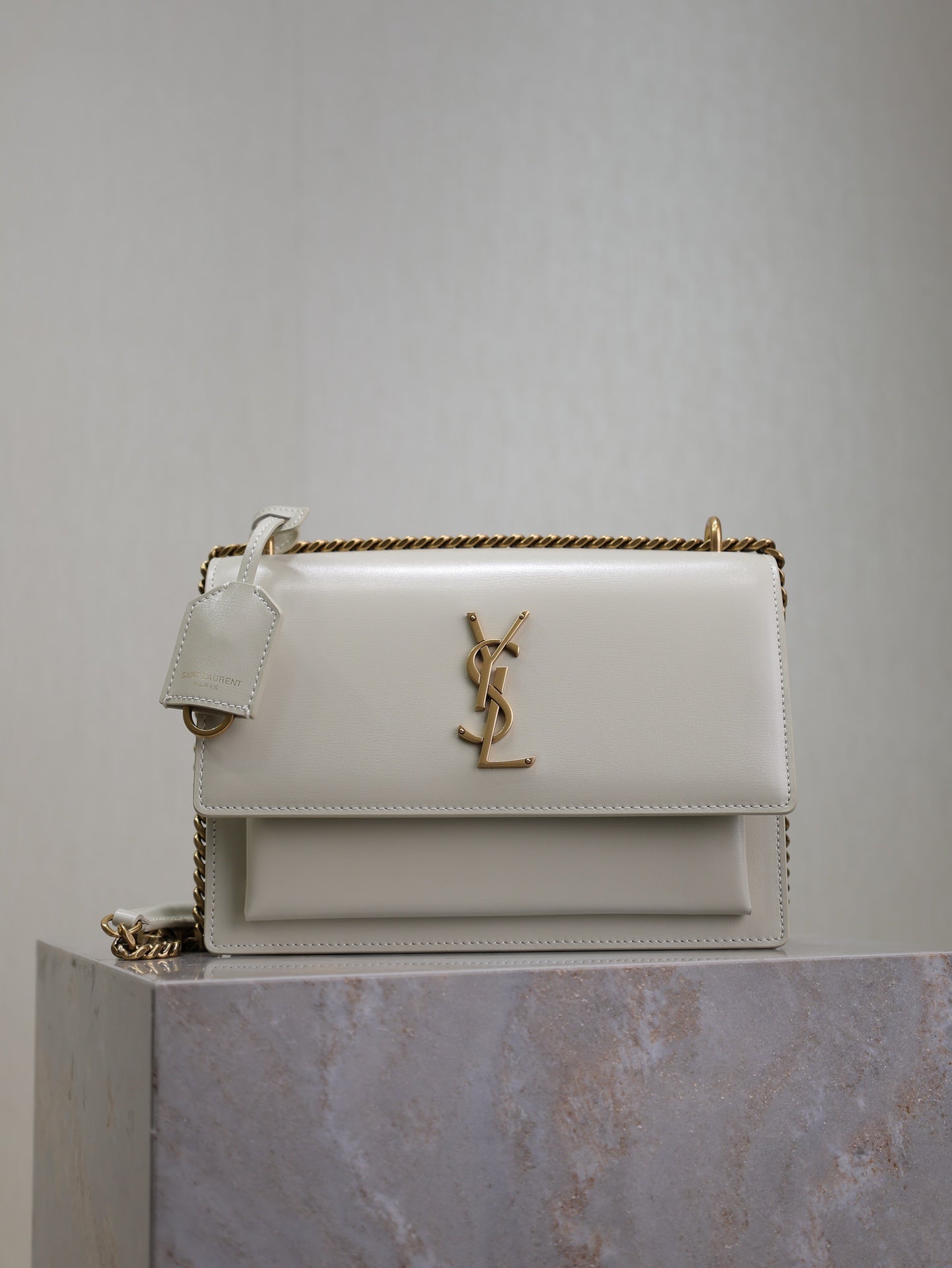 YSL Medium Sunset Shoulder Bag 22cm White Cowhide mysite