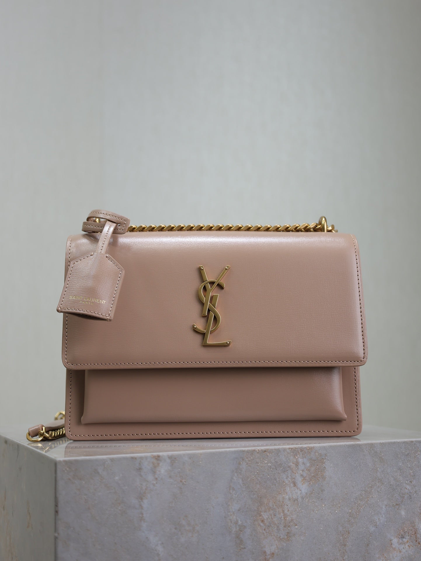 YSL Medium Sunset Shoulder Bag 22cm Beige-Brown Cowhide GHW mysite