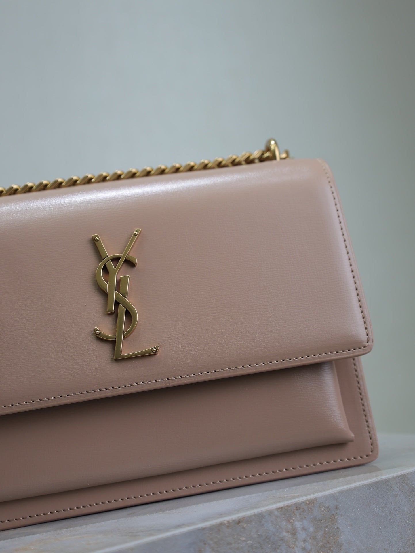 YSL Medium Sunset Shoulder Bag 22cm Beige-Brown Cowhide GHW mysite