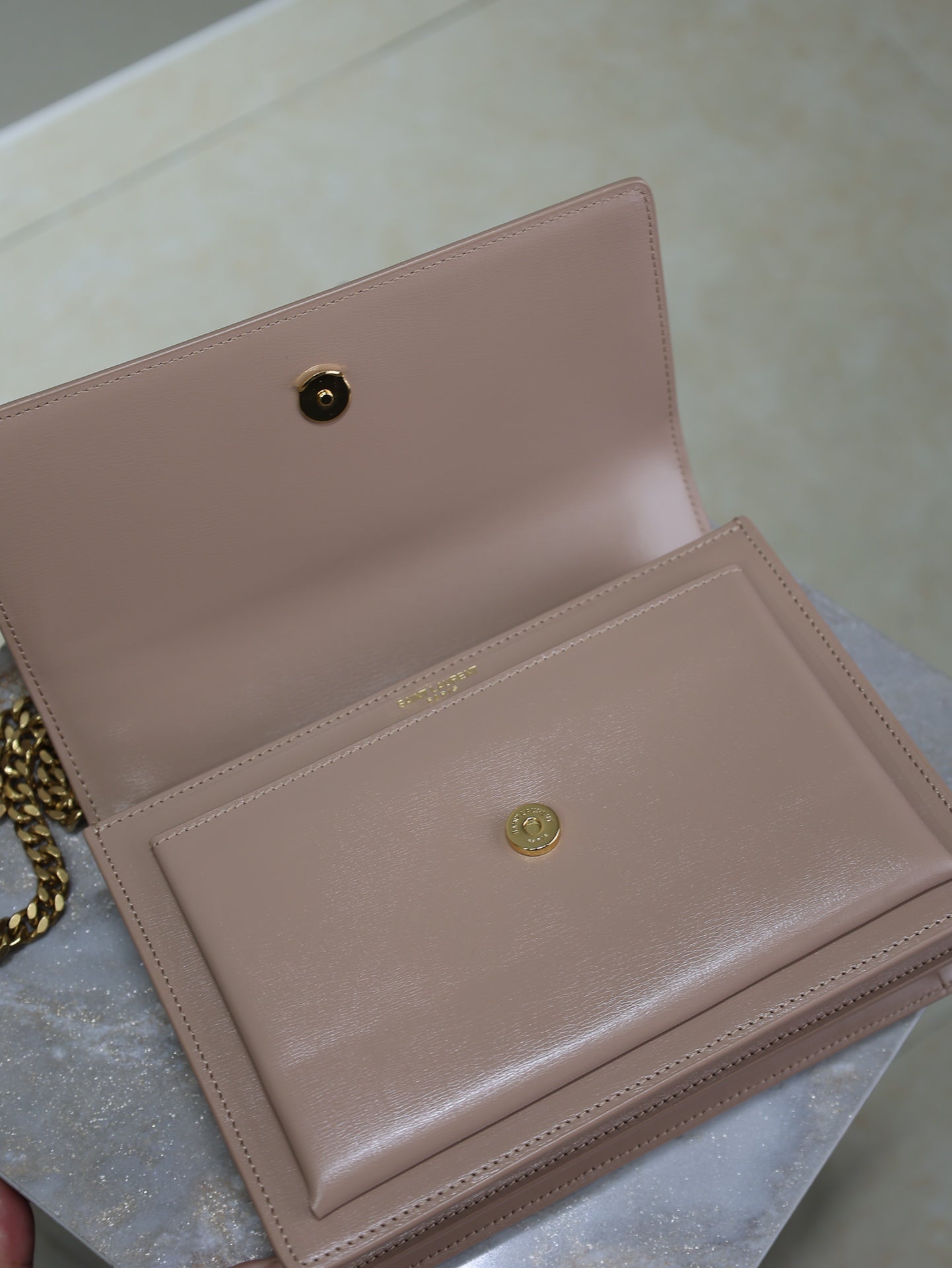 YSL Medium Sunset Shoulder Bag 22cm Beige-Brown Cowhide GHW mysite