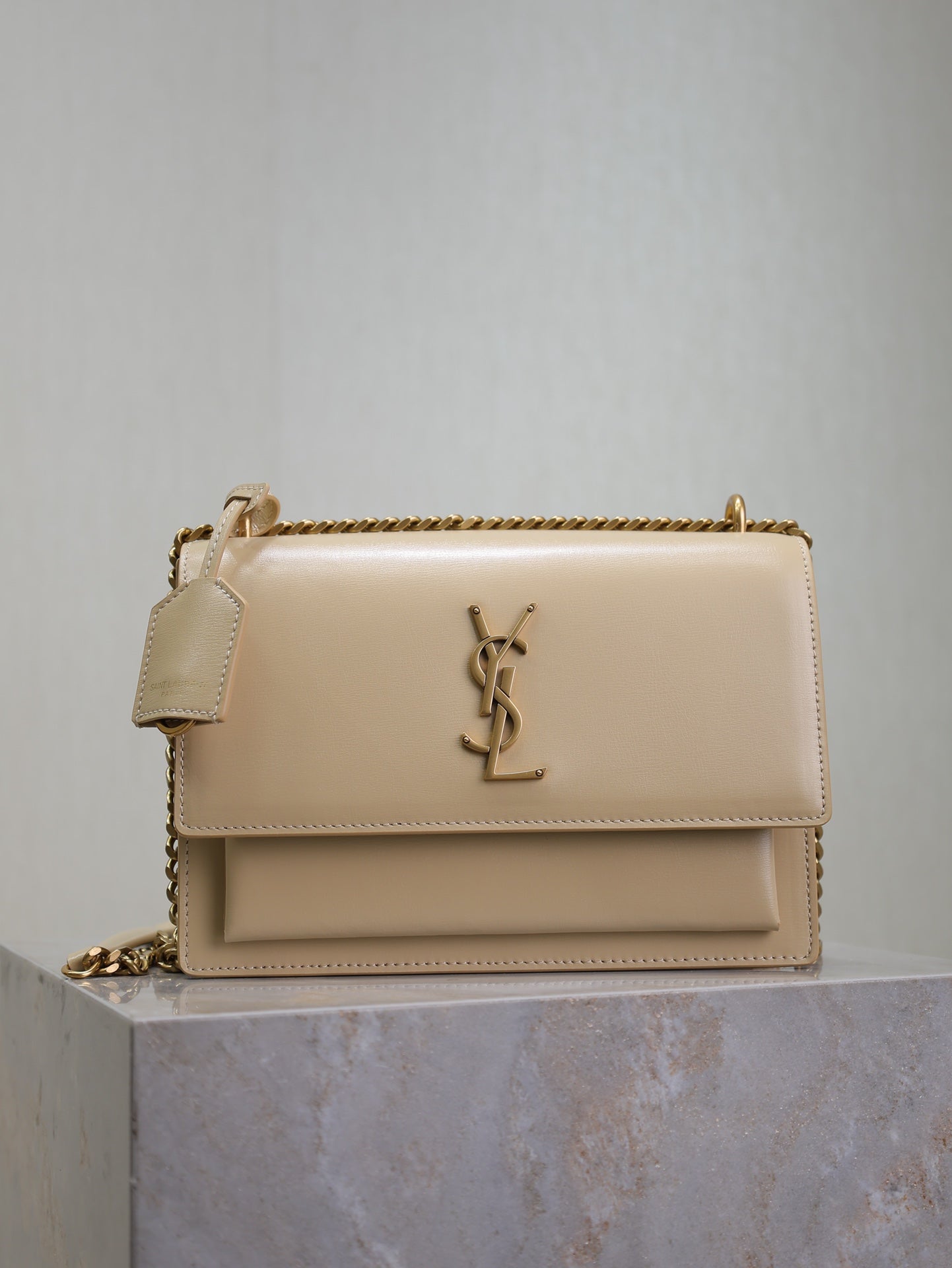 YSL Medium Sunset Shoulder Bag 22cm Beige Cowhide GHW mysite