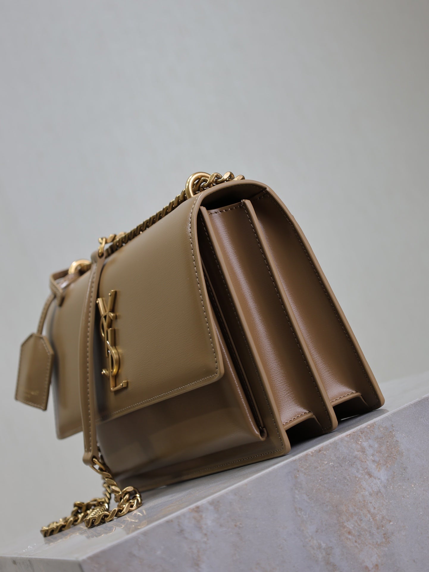 YSL Medium Sunset Shoulder Bag 22cm Brown Cowhide GHW mysite