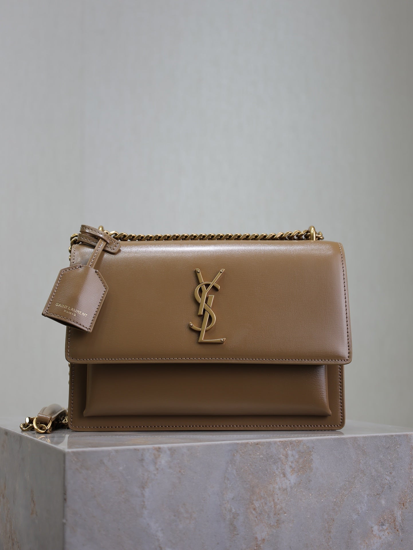 YSL Medium Sunset Shoulder Bag 22cm Brown Cowhide GHW mysite