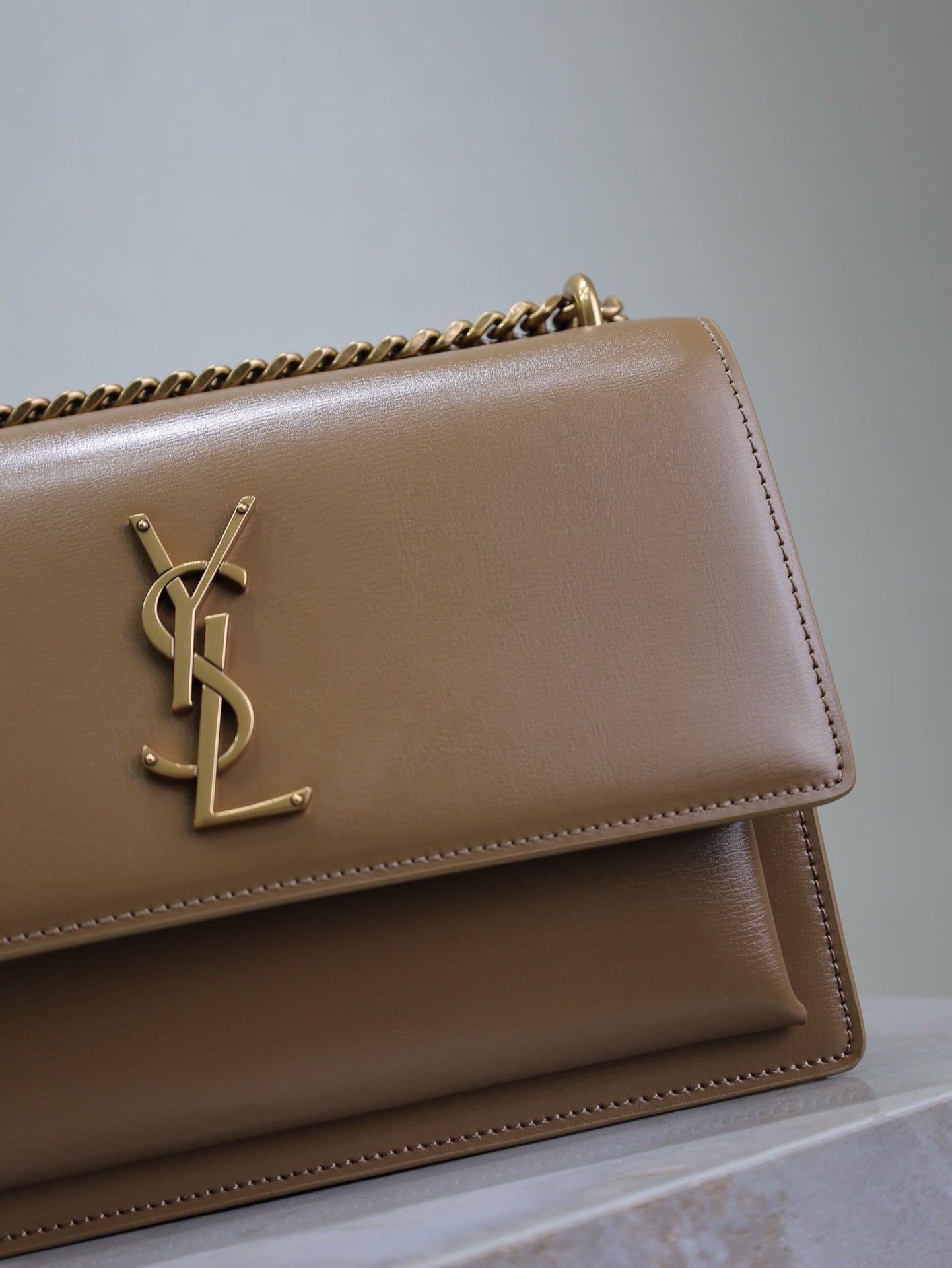 YSL Medium Sunset Shoulder Bag 22cm Brown Cowhide GHW mysite
