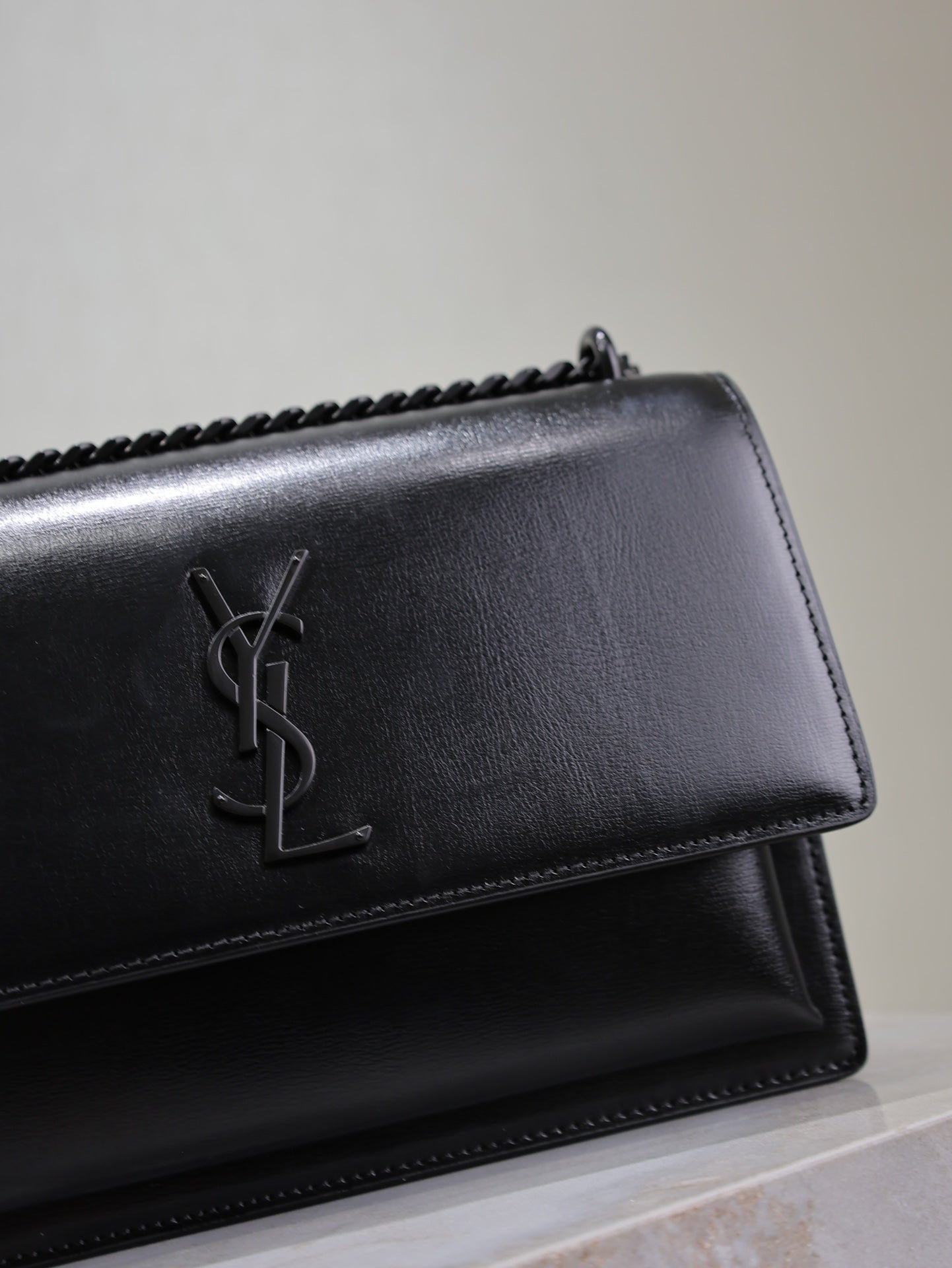YSL Medium Sunset Shoulder Bag 22cm Black Cowhide Black HW mysite