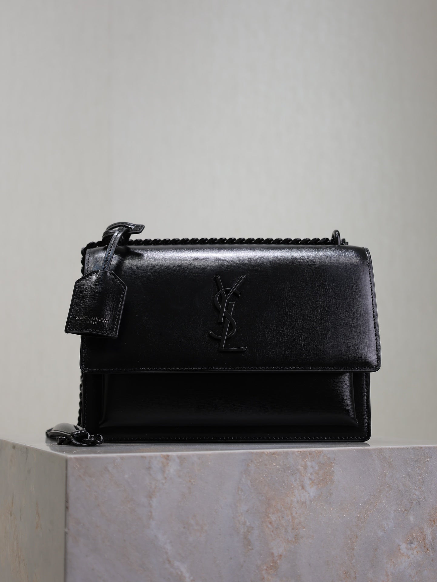 YSL Medium Sunset Shoulder Bag 22cm Black Cowhide Black HW mysite