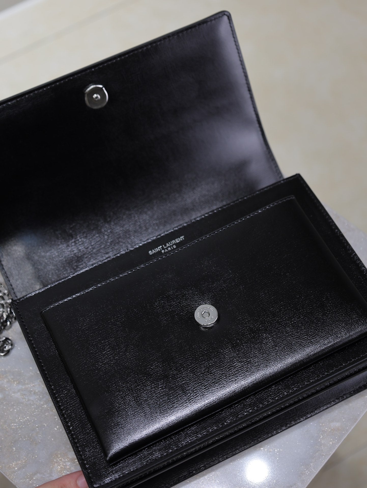 YSL Medium Sunset Shoulder Bag 22cm Black Cowhide Sliver HW mysite