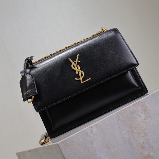 YSL Medium Sunset Shoulder Bag 22cm Black Cowhide GHW mysite