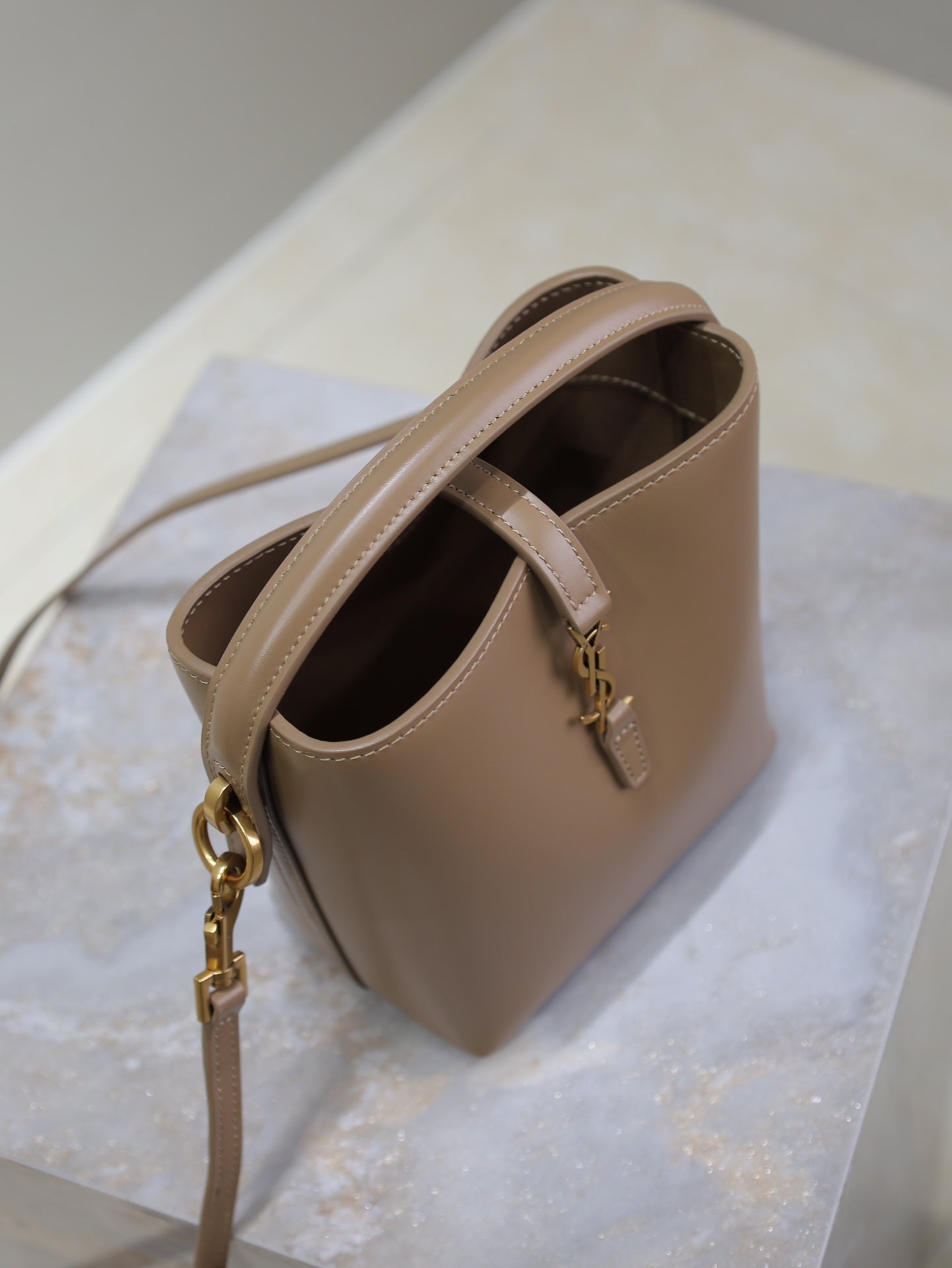 LE 37 MINI BUCKET BAG 15 IN BROWN CALFSKIN GOLD HARDWARE mysite