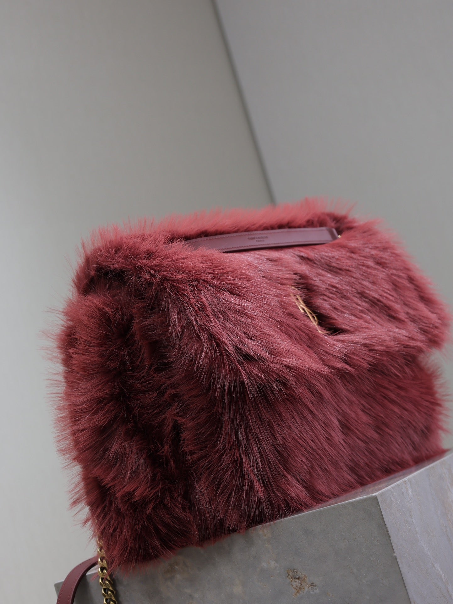 NIKI LARGE 32 IN CURRANT RED RABBIT FUR GOLD HARDWARE mysite