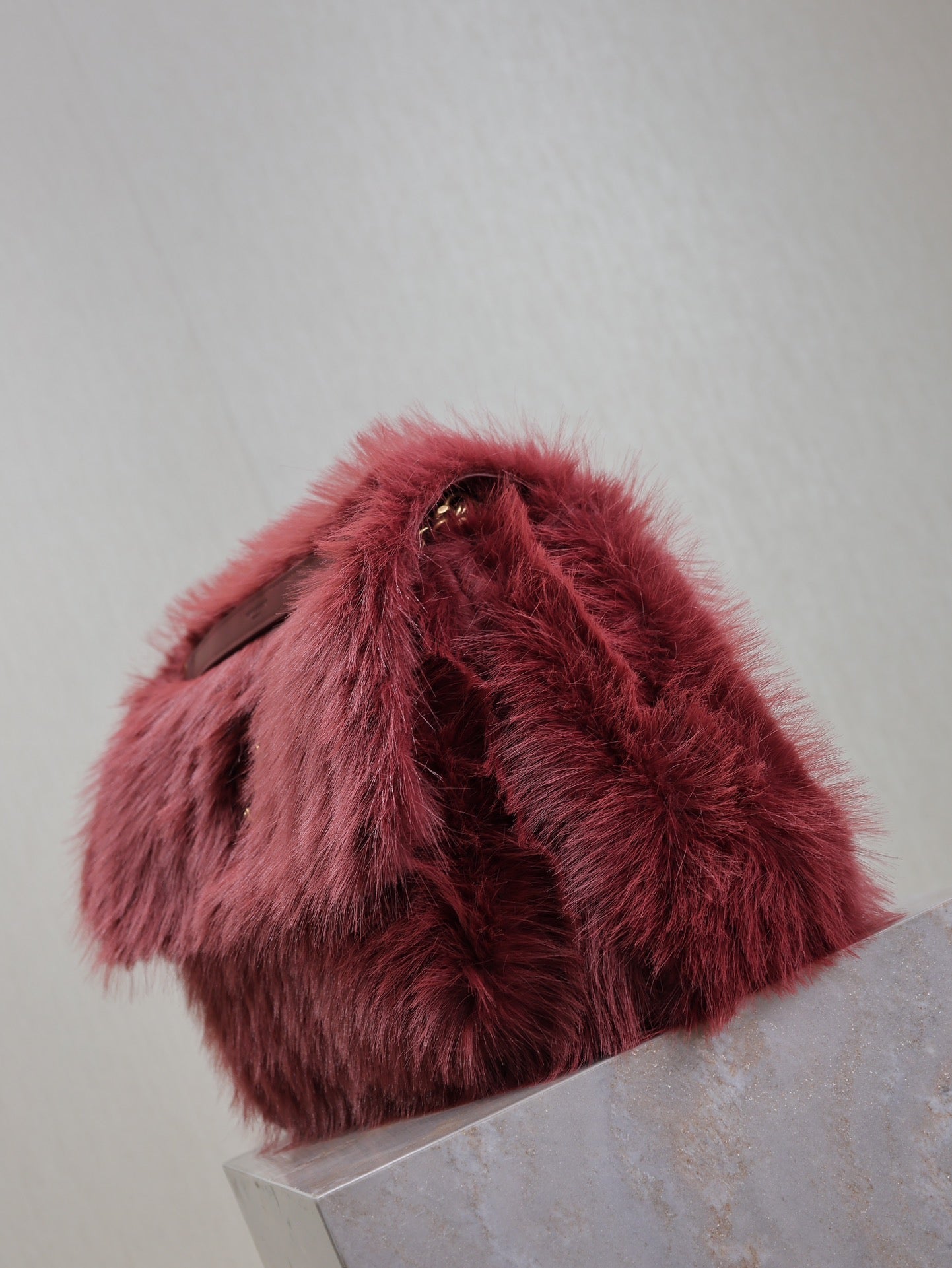 NIKI LARGE 32 IN CURRANT RED RABBIT FUR GOLD HARDWARE mysite