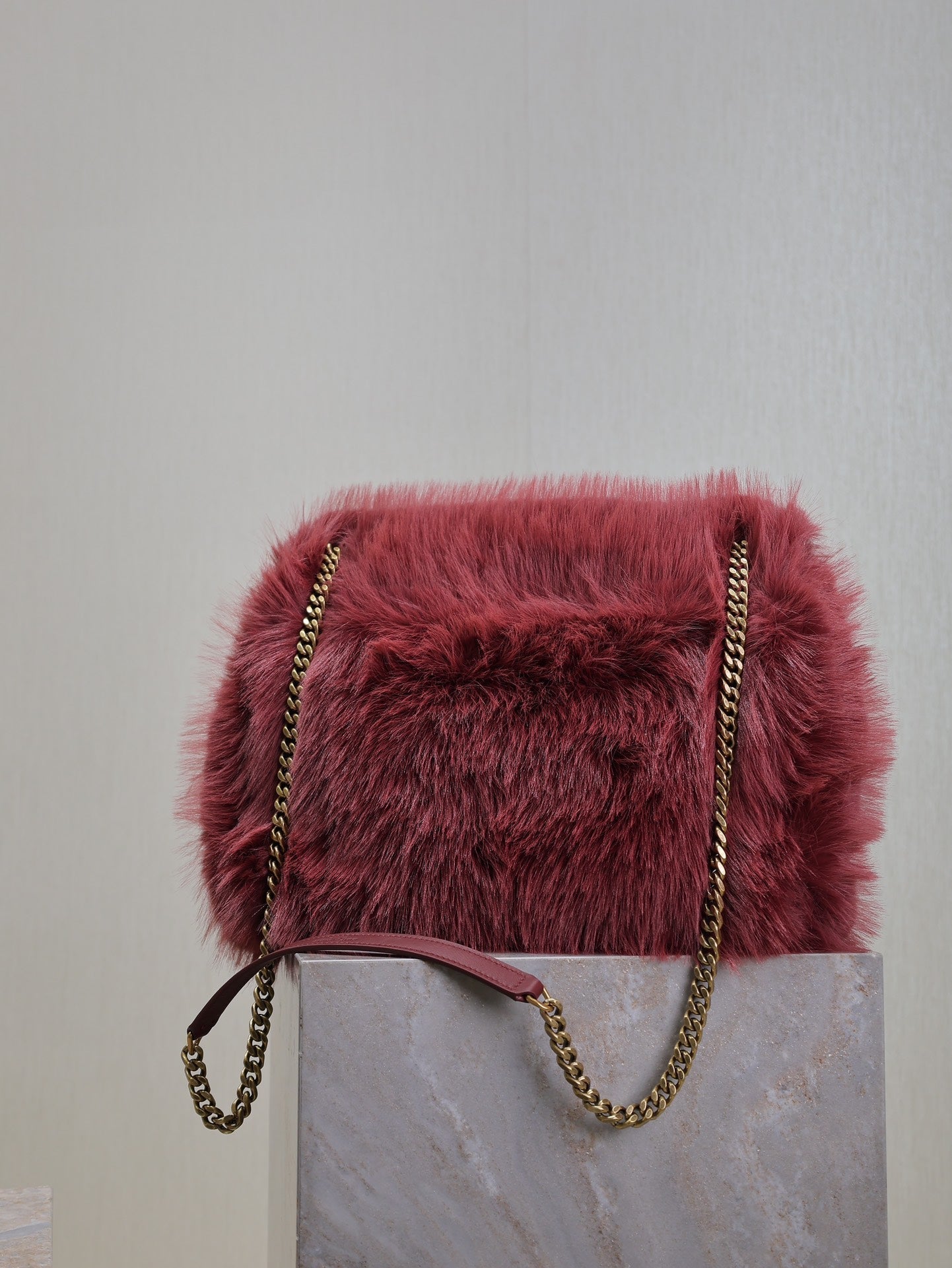 NIKI LARGE 32 IN CURRANT RED RABBIT FUR GOLD HARDWARE mysite
