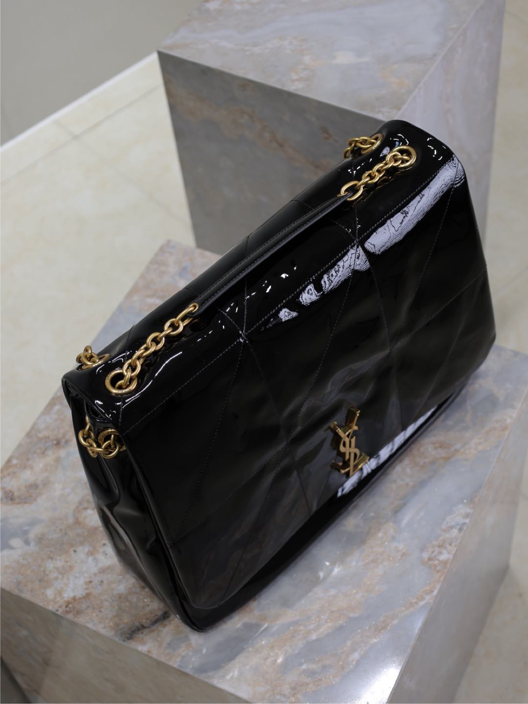 JAMIE 4.3 LARGE BAG 43 IN BLACK PATENT LAMBSKIN GOLD HARDWARE mysite
