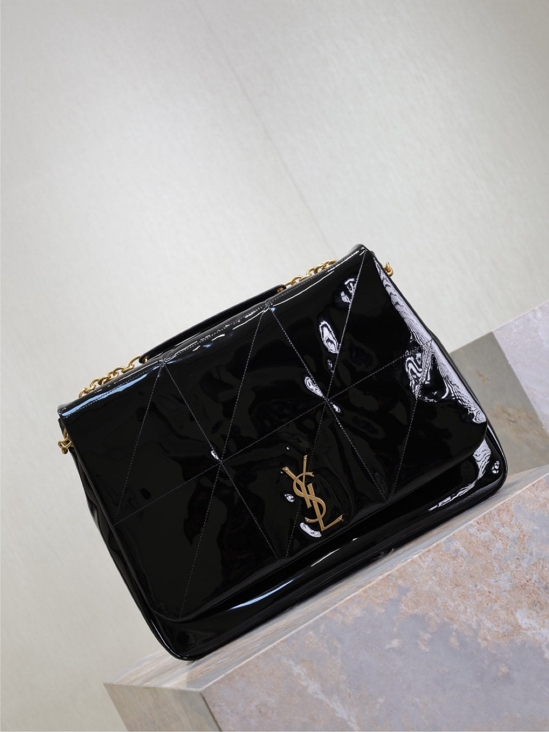 JAMIE 4.3 LARGE BAG 43 IN BLACK PATENT LAMBSKIN GOLD HARDWARE mysite