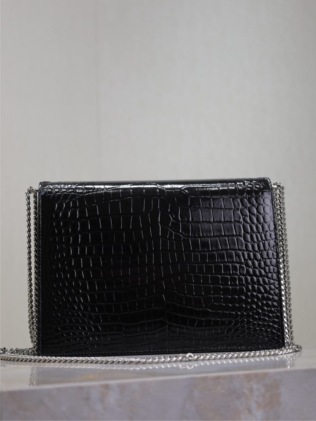 CASSANDRA CHAIN BAG 22 IN BLACK CROCODILE PATTERN CALFSKIN SILVER HARDWARE mysite