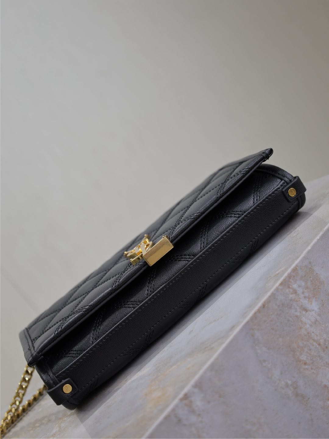 BECKY 22 IN BLACK QUILTED LAMBSKIN GOLD HARDWARE mysite