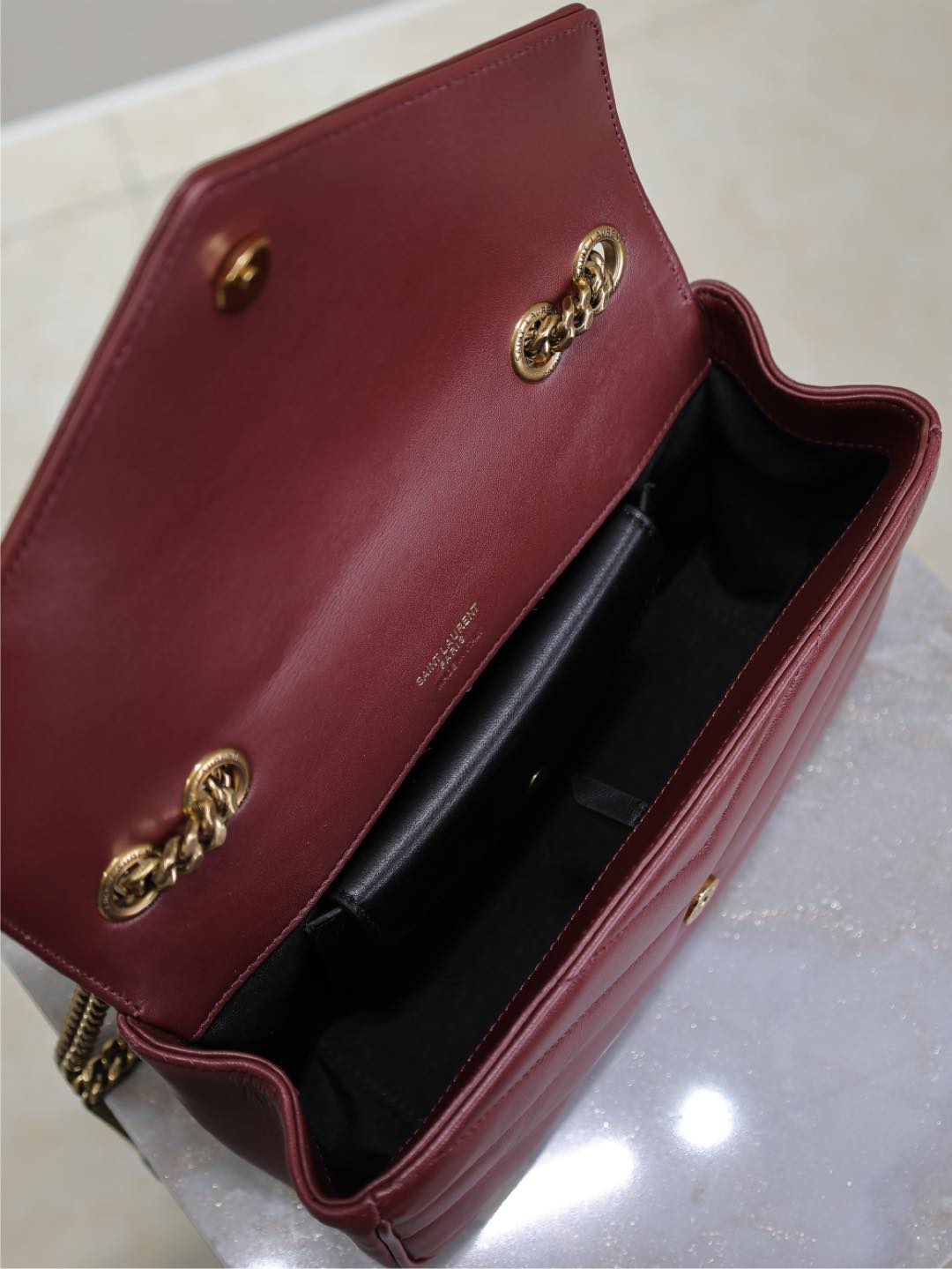 LOULOU SMALL 24 IN BURGUNDY RED SHEEPSKIN GOLD HARDWARE mysite