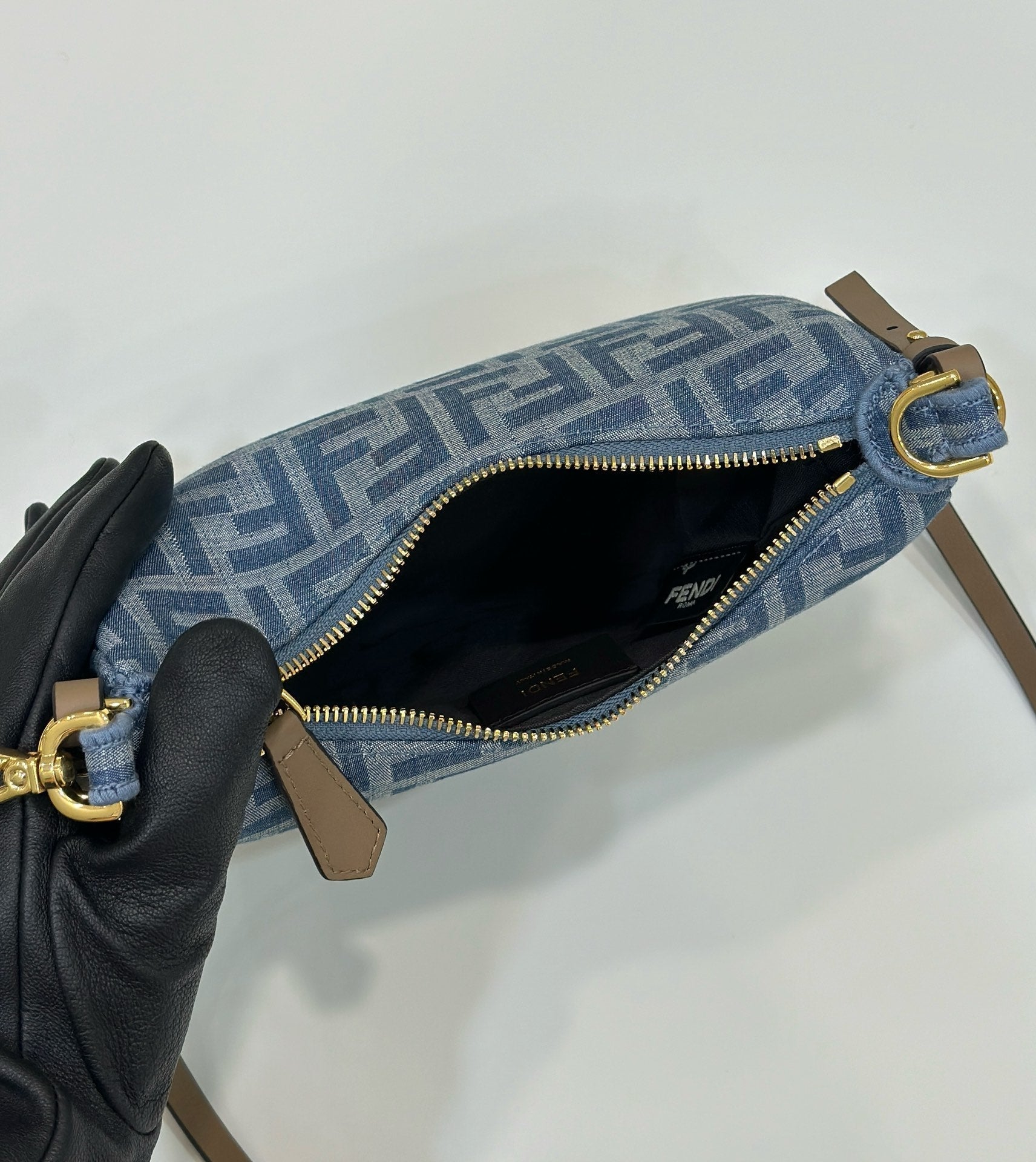 FENDIGRAPHY MINI 20 BAG IN AEGEAN BLUE DENIM FABRIC WITH GOLD HARDWARE mysite