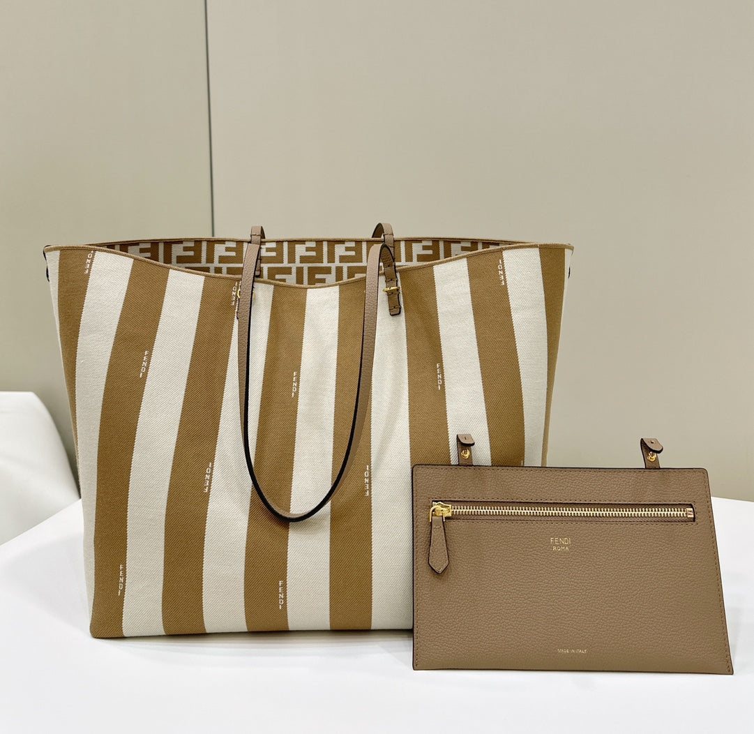 FENDI ROLL 33 TOTE BAG IN PEANUT BROWN MIX WHITE CANVAS mysite