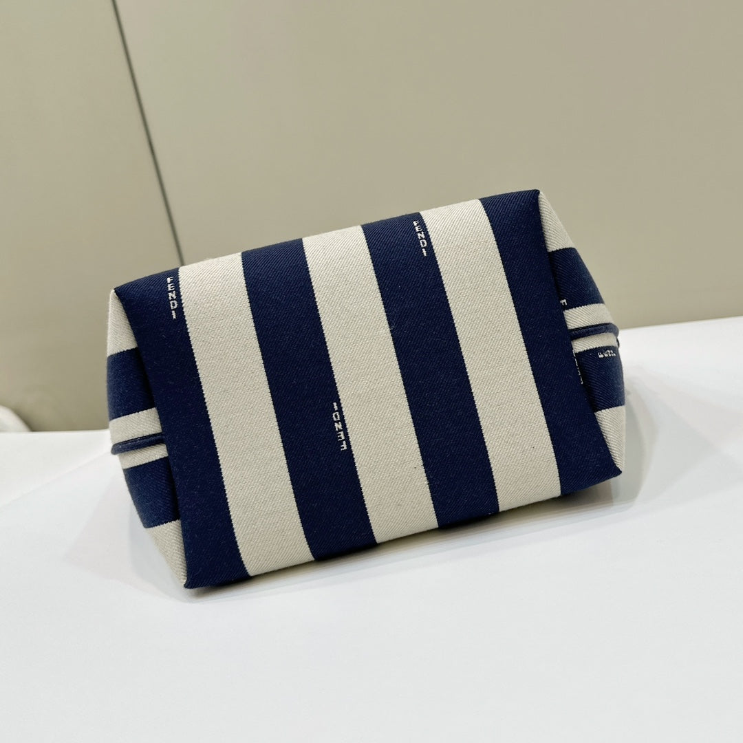 FENDI ROLL 22 TOTE BAG IN MIDNIGHT BLUE MIX WHITE CANVAS mysite